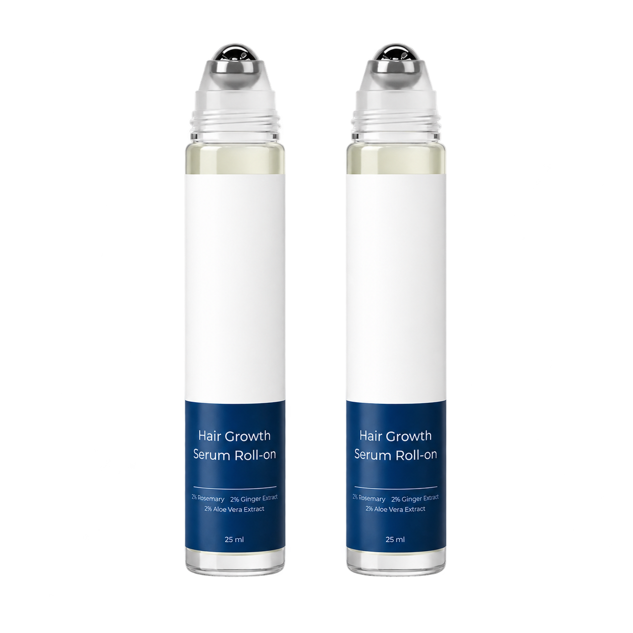 Two hair serum roll-on bottles